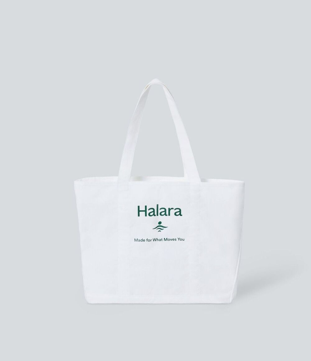 Halara Letter Print Casual Canvas Tote White and Green Large Bag NWOT New